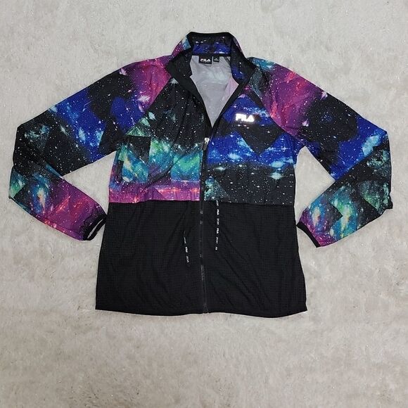 FILA SPORT BLACK GALAXY NEBULA ACTIVE RUNNING WINDBREAKER, SIZE MEDIUM - Picture 1 of 8